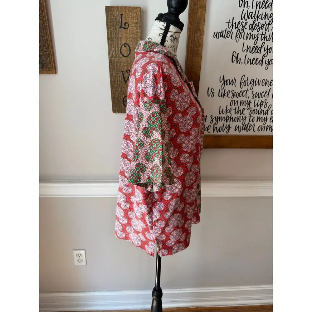 Disney Vera Bradley Womens Mickey Mouse Button-Down Pajama Shirt Red Green Large - Picture 5 of 9